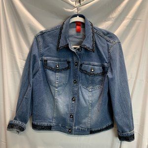 V. Cristine Black Lace Denim Jacket